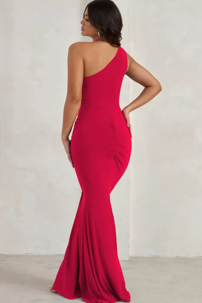 Club L London Lilou | One Shoulder Wrap Skirt Maxi Dress RED Cheap