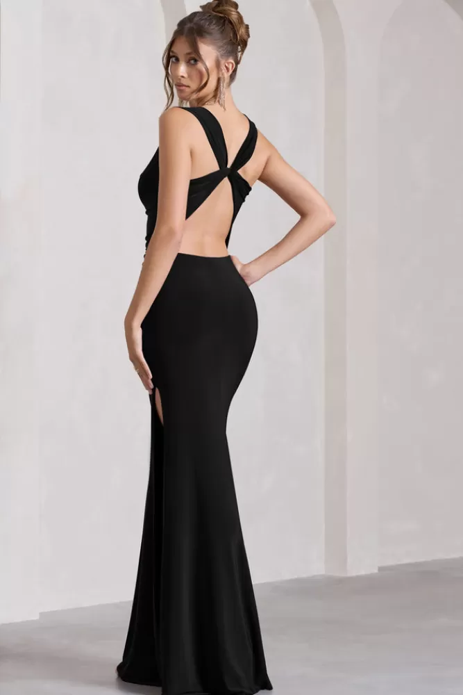 Club L London Lolita | Ruched Cowl-Neck Sleeveless Maxi Dress BLACK Cheap