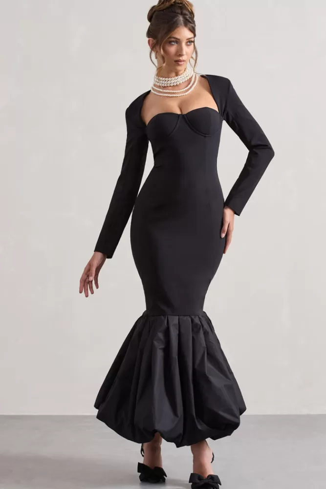Club L London London | Sweetheart Maxi Dress With Volume Hem BLACK Hot