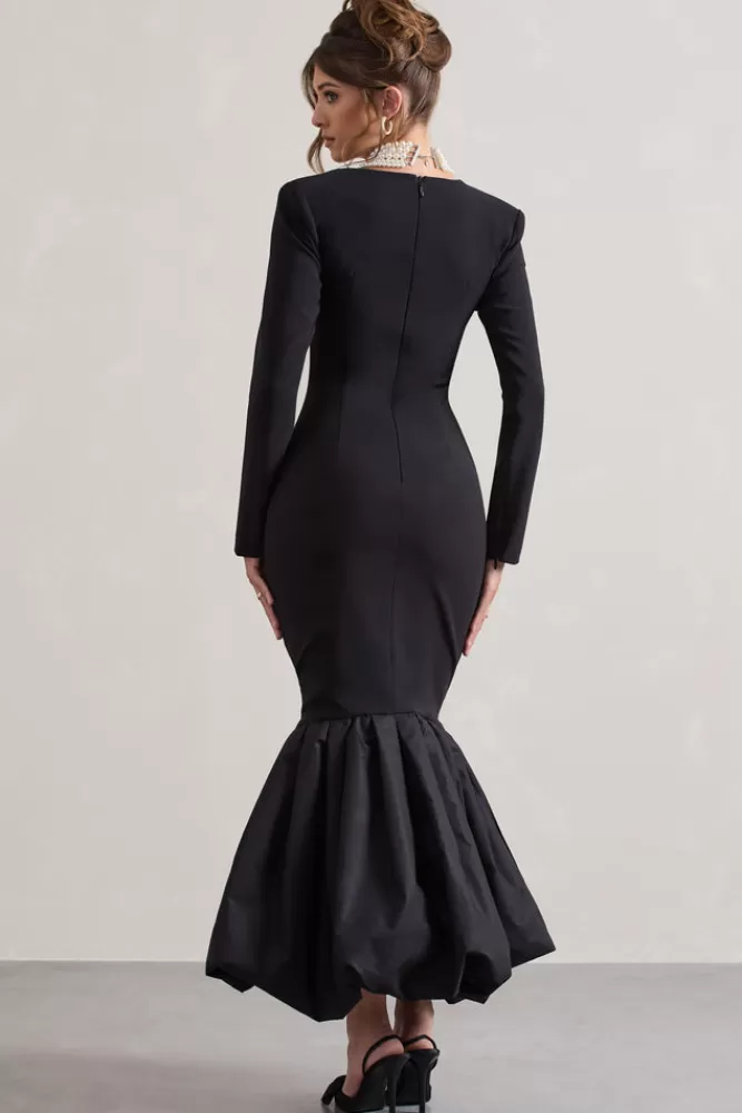 Club L London London | Sweetheart Maxi Dress With Volume Hem BLACK Hot