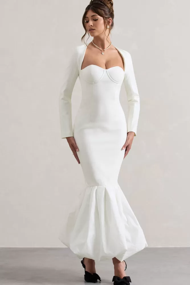 Club L London London | Sweetheart Maxi Dress With Volume Hem CREAM Best