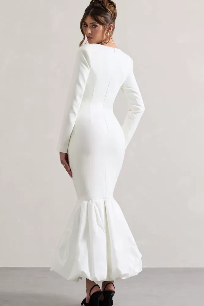 Club L London London | Sweetheart Maxi Dress With Volume Hem CREAM Best