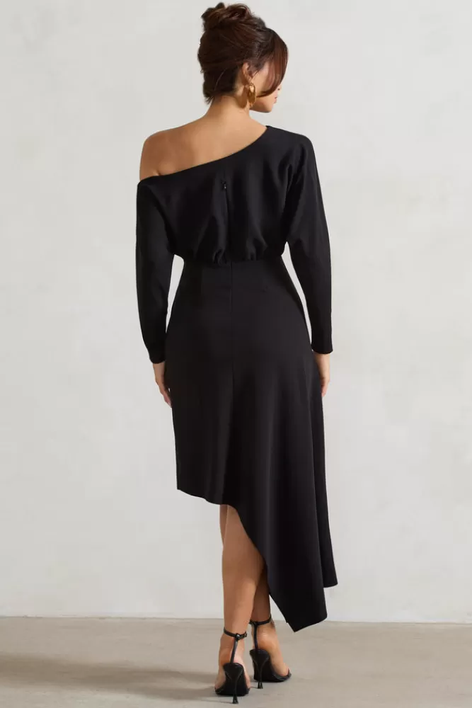 Club L London Lori | Asymmetric Long-Sleeve Maxi Dress BLACK Cheap
