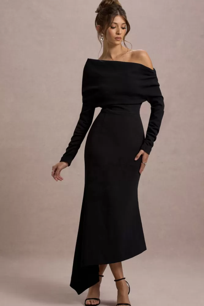 Club L London Lou | One-Shoulder Asymmetric Maxi Dress BLACK Online