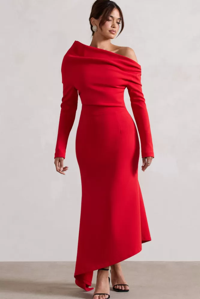 Club L London Lou | One-Shoulder Asymmetric Maxi Dress RED Discount