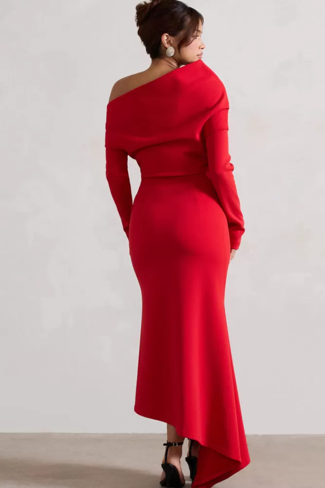 Club L London Lou | One-Shoulder Asymmetric Maxi Dress RED Discount