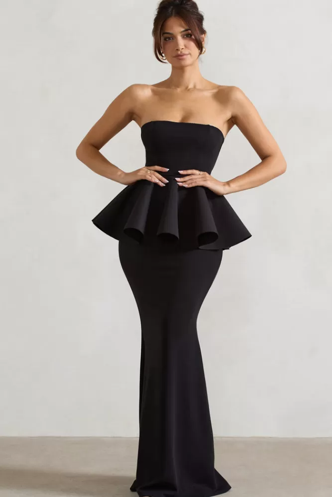 Club L London Louisiana | Bandeau Peplum Maxi Dress BLACK Best Sale
