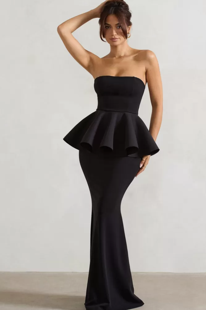 Club L London Louisiana | Bandeau Peplum Maxi Dress BLACK Best Sale