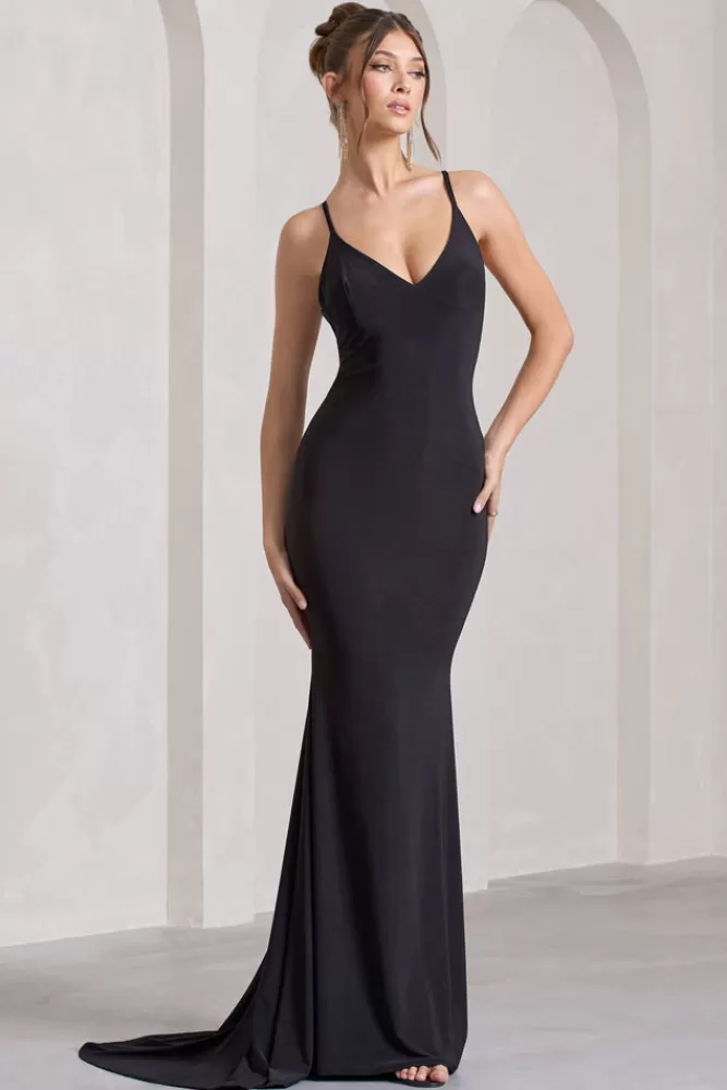 Club L London Lucky Number | Cross Back Maxi Dress Black Flash Sale