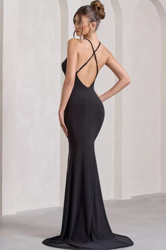 Club L London Lucky Number | Cross Back Maxi Dress Black Flash Sale