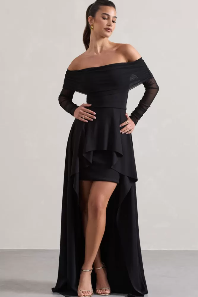 Club L London Lunara | Bardot High-Low Maxi Dress BLACK Cheap