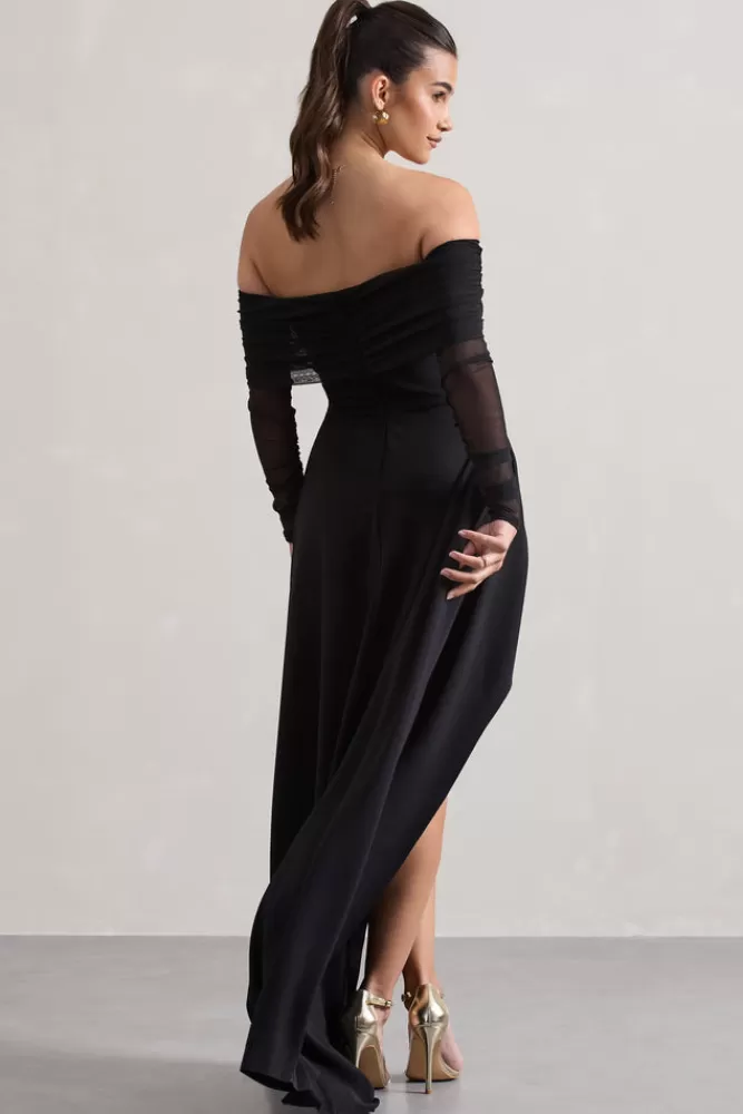 Club L London Lunara | Bardot High-Low Maxi Dress BLACK Cheap