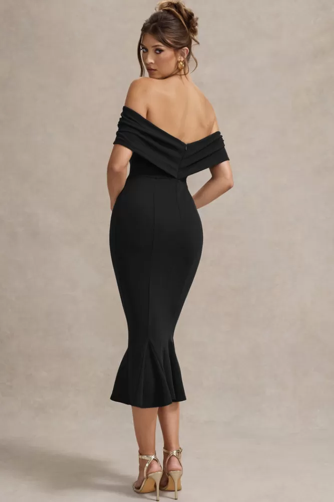 Club L London Lydia | Bardot Bow Detail Midi Dress BLACK Fashion
