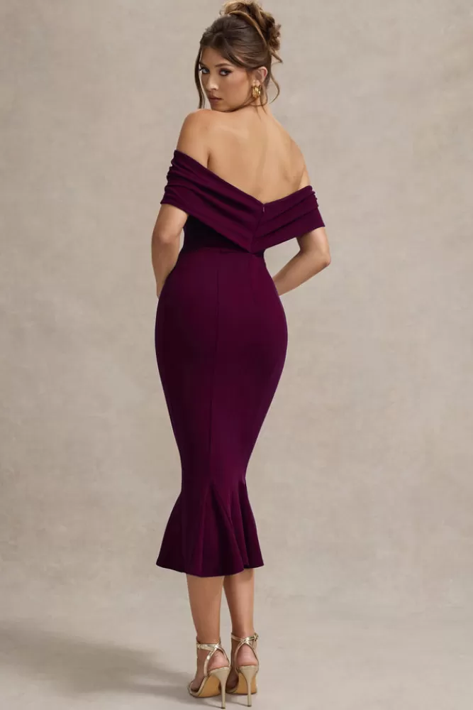 Club L London Lydia | Bardot Bow Detail Midi Dress PLUM Shop