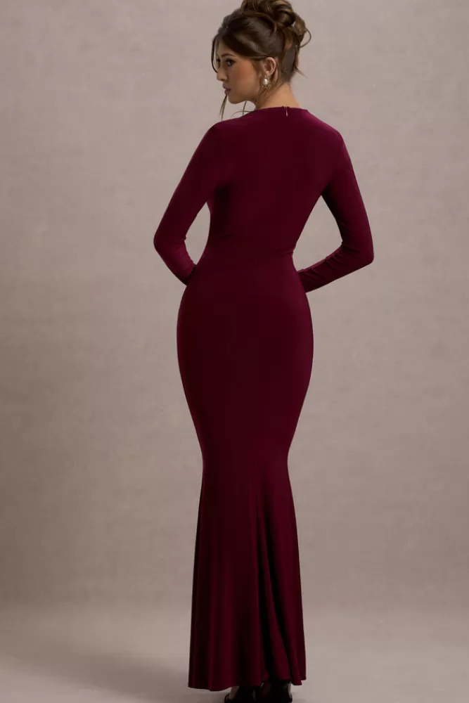 Club L London Maja | Square-Neck Long-Sleeve Maxi Dress burgundy Sale