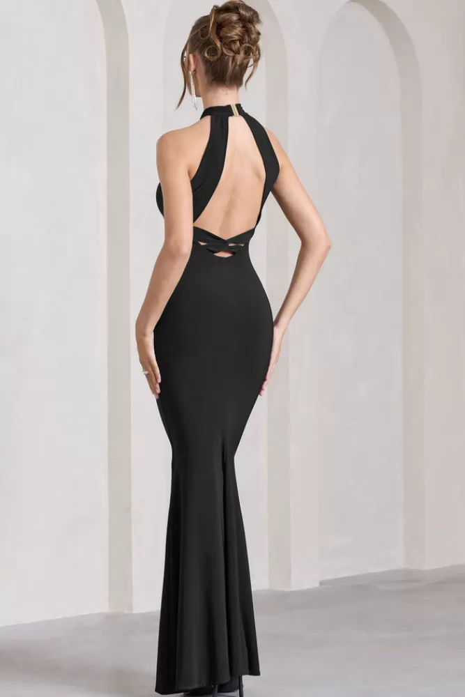 Club L London Malika | Sleeveless Halter-Neck Maxi Dress BLACK Cheap