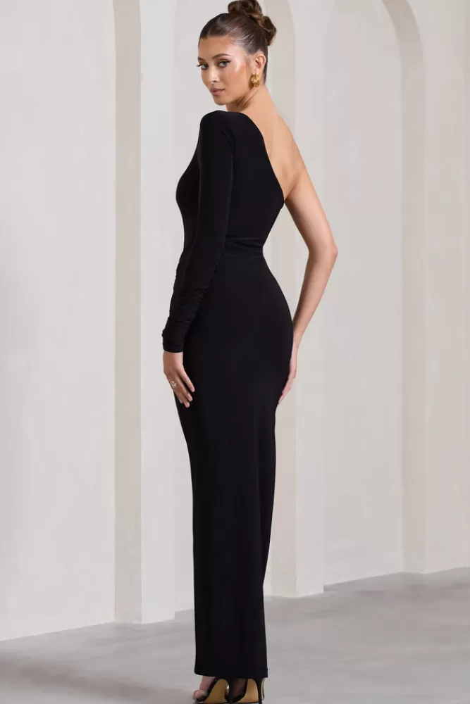 Club L London Mallory | Asymmetric Split Maxi Dress BLACK Hot