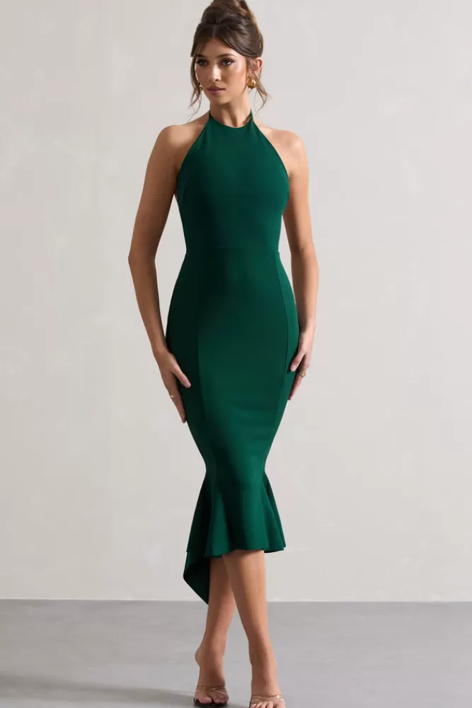 Club L London Maluma | Bottle Green Halter-neck midi dress BOTTLEGREEN Best Sale