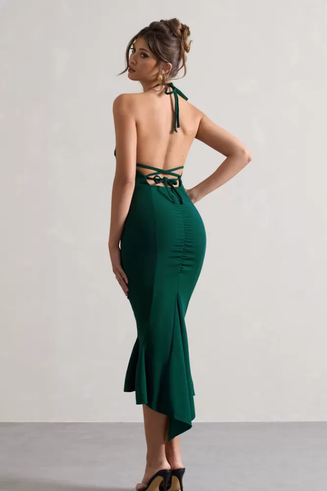 Club L London Maluma | Bottle Green Halter-neck midi dress BOTTLEGREEN Best Sale
