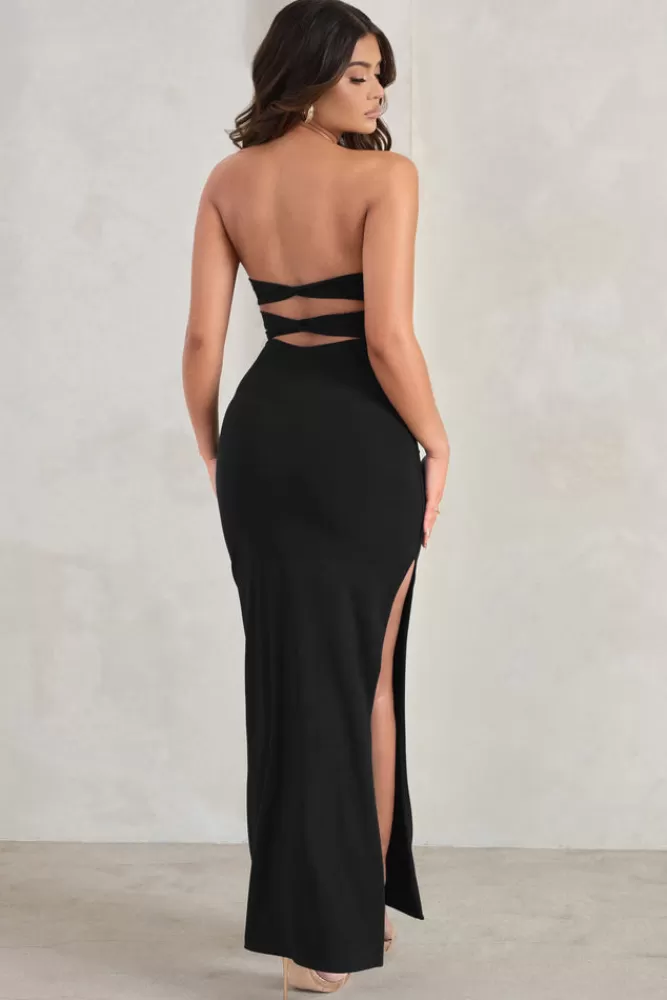 Club L London Manon | Sweetheart Bandeau Maxi Dress With Thigh Split BLACK Outlet